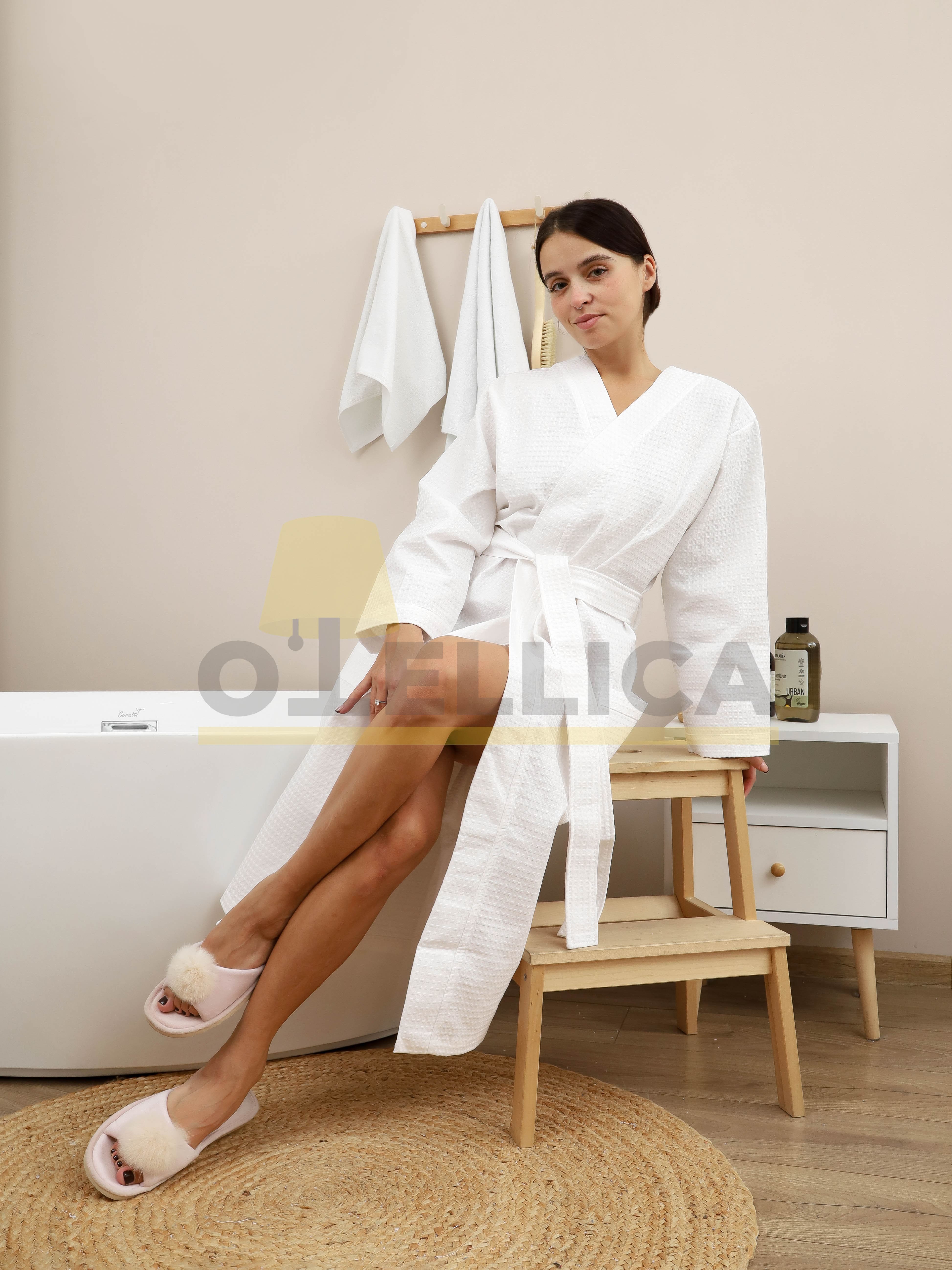 Вафельный халат белый 240 г/м² из 100% хлопка , для отелей