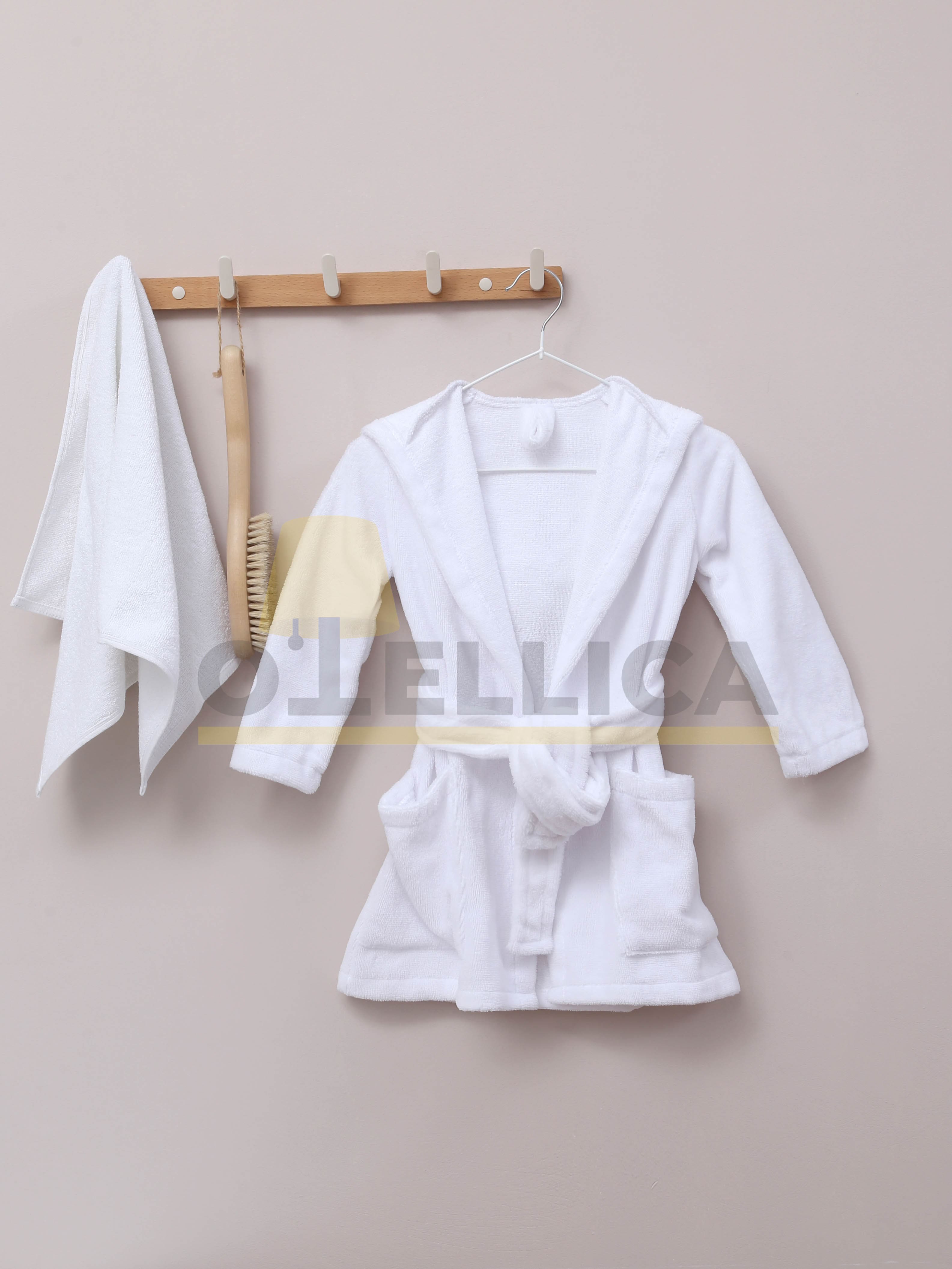 Детский махрово-велюровый халат белый 330 г/м², для отелей