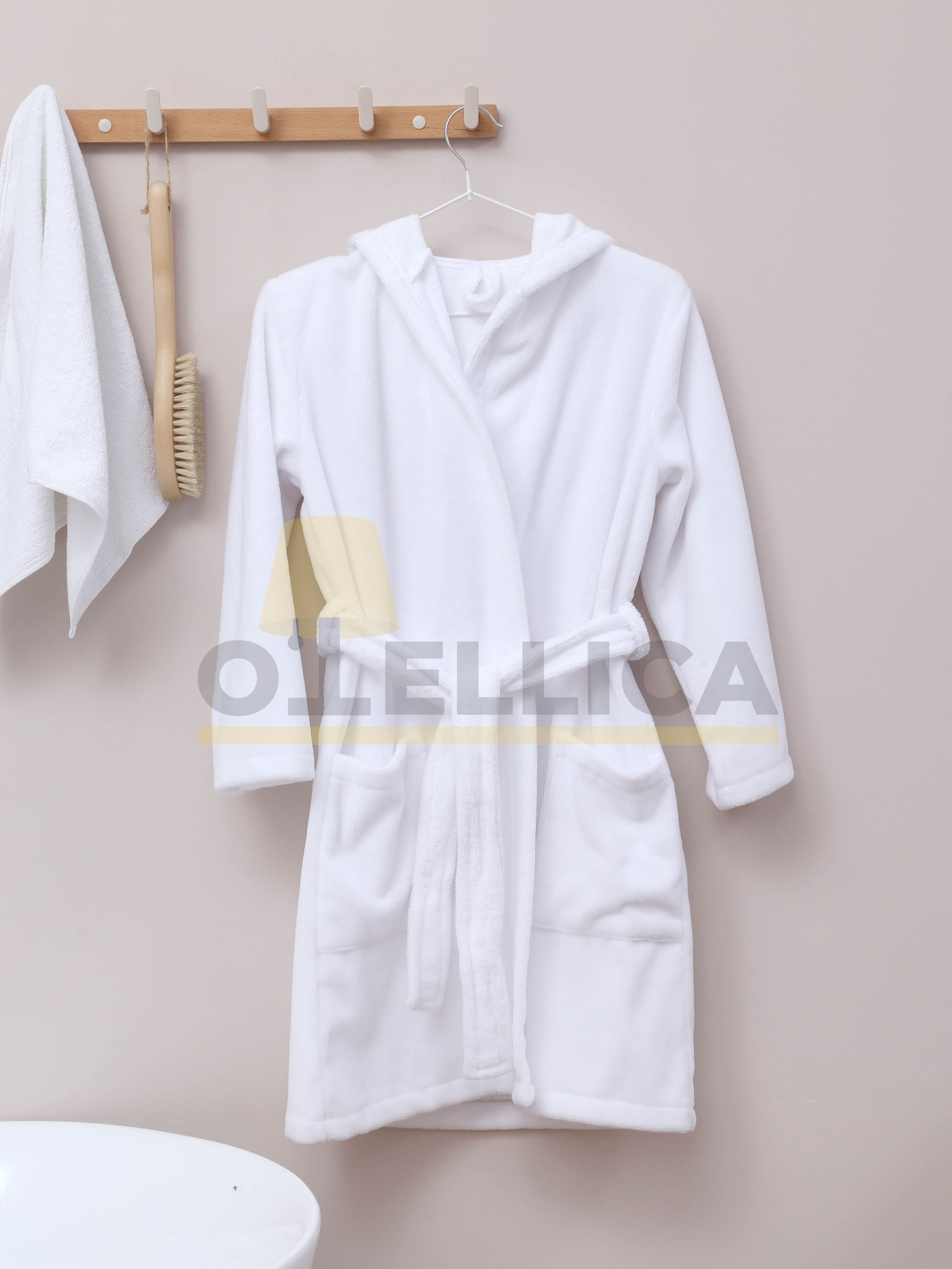 Детский махрово-велюровый халат белый 330 г/м², для отелей